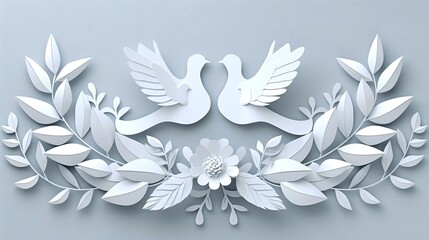 Obraz premium 2D paper crafts art depicting hands releasing doves for International Peace Day in minimal style Stock Photo with copy space
