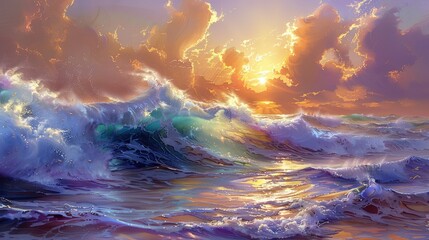 Radiant sunlight dappling on ocean waves