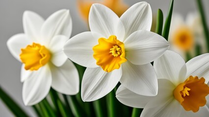  Blooming beauty  A bouquet of fresh white and yellow daffodils