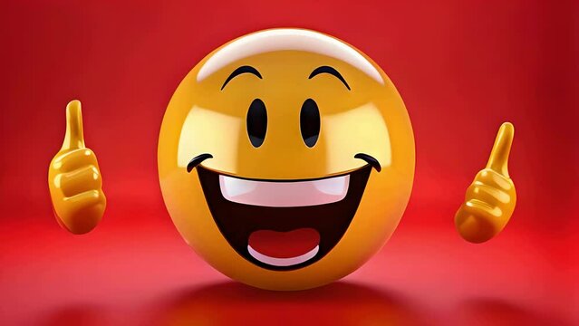 3d smiley face. a human emotional joy on red background