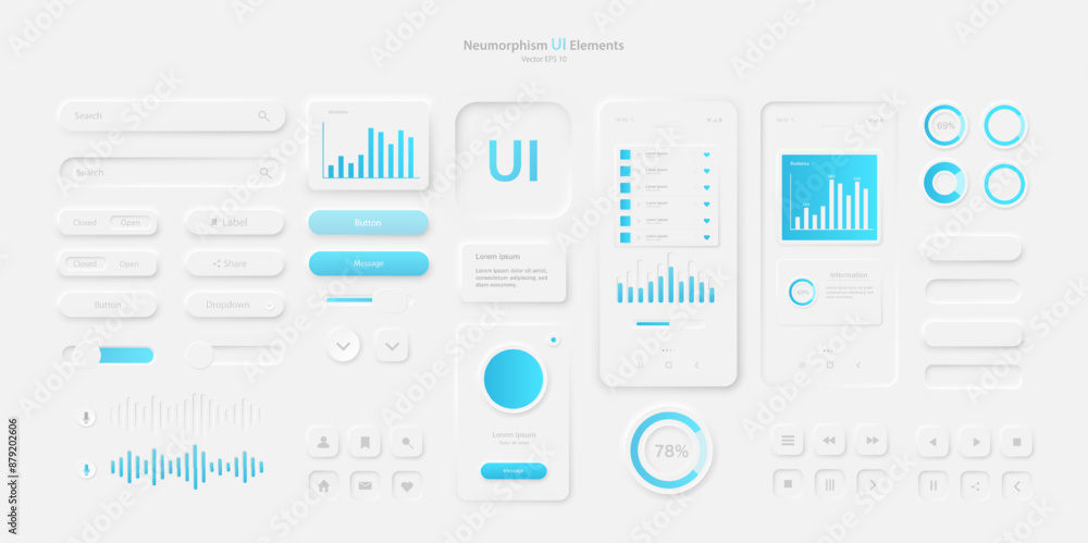 Poster a set of user interface elements for a mobile application in a light style. user interface icons for