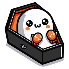 Vector sticker of kawaii smiling ghost. Cute cartoon character in the style of digital art