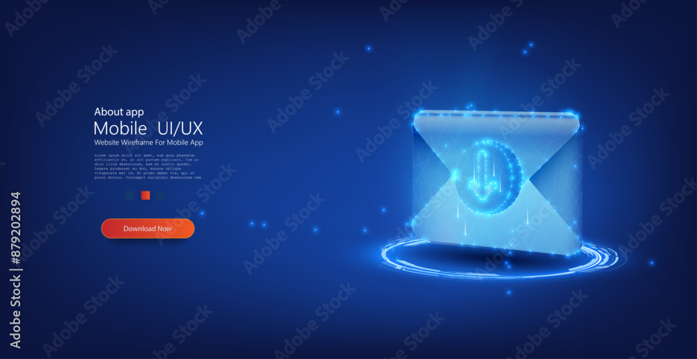 Poster 3D Wireframe Neon Email Icon Concept on a Digital Background. Isolated image of a letter, mail or message. Vector illustration