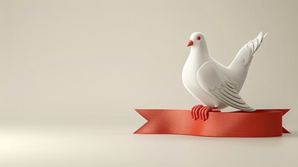 Cartoon dove with a peace banner in a minimal design Stock Photo with copy space