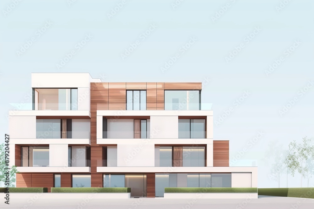 Poster modernist residential building - vector illustration of innovative design and open spaces in minimal