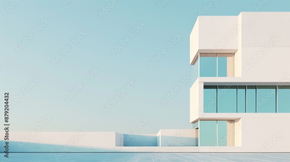 Poster modern futuristic building design in minimalist 2d flat illustration with emphasis on simplicity and