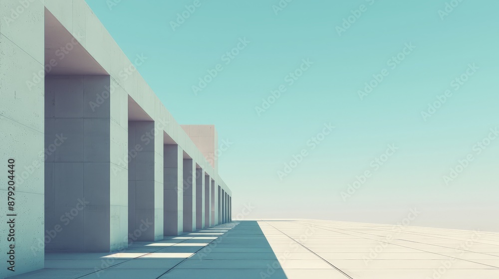Poster futuristic minimalist 2d flat illustration of cutting-edge architecture with sleek lines and depth o