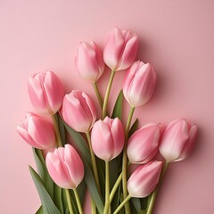 Naklejka premium Pink Tulips on Pink Background - Beautiful Flowers for Spring - Colored Tullips - Background for Mother's Day, Woman's Day, Valentine's Day or Birthday - Space for Copy or Text