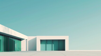 Futuristic Minimalist 2D Flat Illustration of Cutting-Edge Architecture with Sleek Lines and Depth of Field