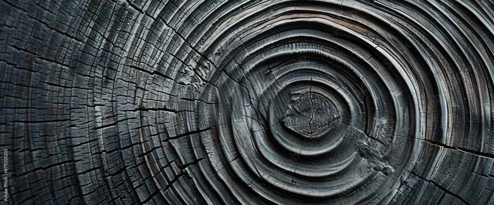 Poster abstract wood grain pattern background, circular rings resembling a tree trunk texture in monochrome