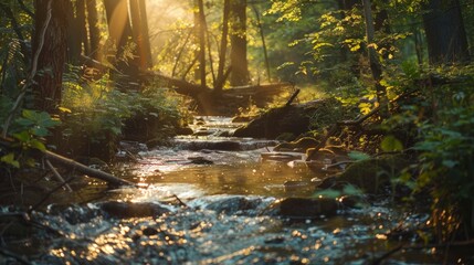Sunbeams Dancing on a Forest Stream