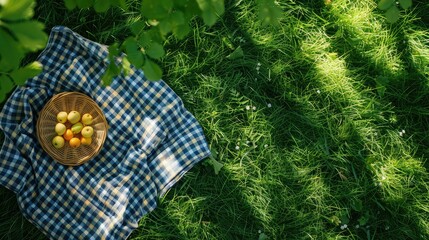 Picnic blanket spread out on green grass