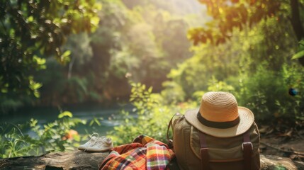 Fototapeta premium nature trails, adventure gear, local markets, sunbathing