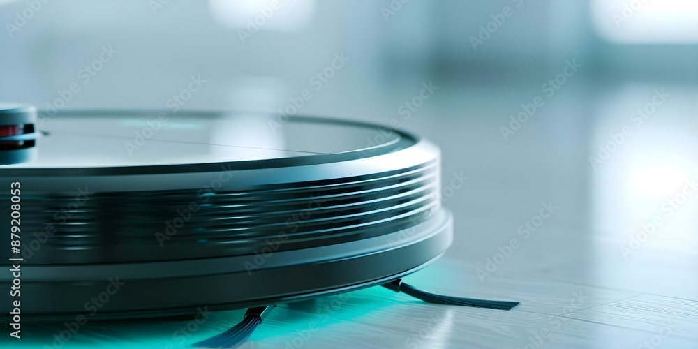 Poster advanced hud data controls a futuristic robot vacuum with wireless connectivity. concept futuristic 
