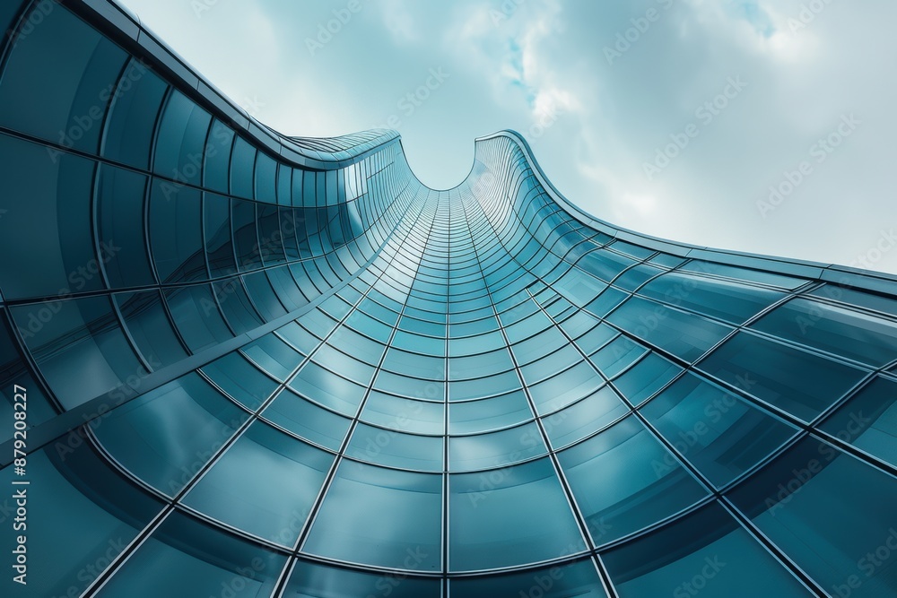 Aufkleber skyscraper of office building with curve glass window, futuristic architecture