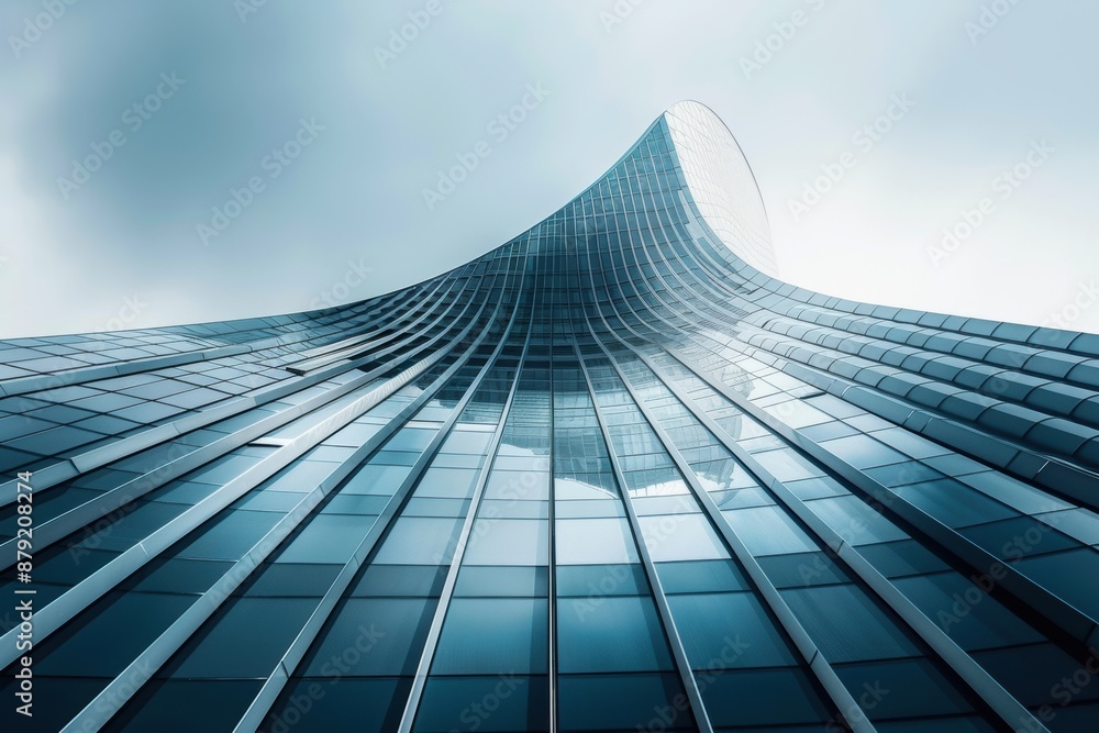 Aufkleber skyscraper of office building with curve glass window, futuristic architecture
