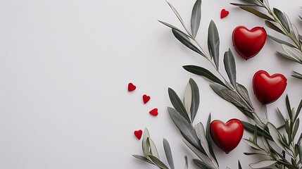 Peace banner with hearts and olive branches on a clean backdrop Stock Photo with copy space