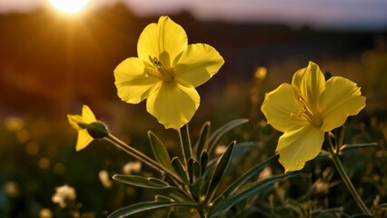 Obraz premium Sunlit serenity A trio of vibrant yellow flowers