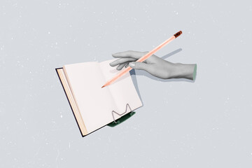 Composite photo collage of hand hold pencil write school schedule to do tasks business plan project...