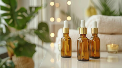 Fototapeta premium Jars with various oils in a spa salon on the table