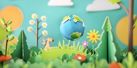 Naklejka premium Vivid Animation and Colorful Visuals in Eco-Friendly Flat Design PPC Ad. Concept Eco-Friendly Design, Vivid Animation, Colorful Visuals, PPC Ad