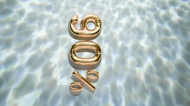 Golden 90% Floating Above Water Ripples on white background vertical