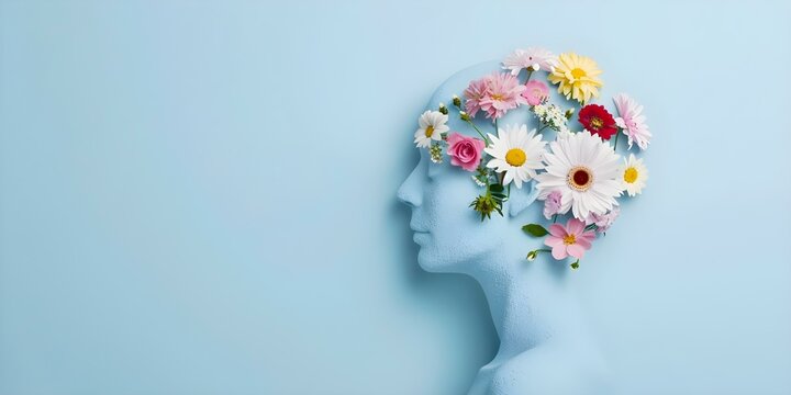 Blooming Flowers A Conceptual Image Symbolizing Mental Health Awareness. Concept Floral Therapy, Mental Wellness, Blooming Minds, Conceptual Photography
