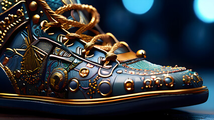 Beautiful realistic amazing design shoes golden design wallpaper