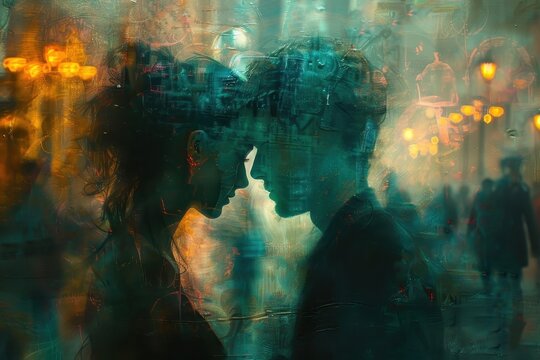 Two strangers locking eyes, a spark of recognition igniting between them.