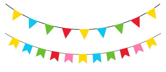 Obraz premium Flag garlands. Colored carnival garland of triangular flags. Vector illustration