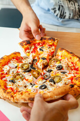 Santa fe flavoured Neapolitan pizza authentic brick oven naples, italian.