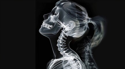 Medical Examination Insight: A Radiographic Profile Portrait Highlighting a Woman's Head and Neck Region via X-Ray Imaging.