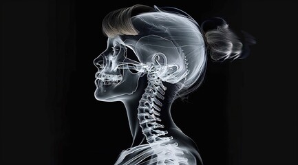 Medical Examination Insight: A Radiographic Profile Portrait Highlighting a Woman's Head and Neck Region via X-Ray Imaging.