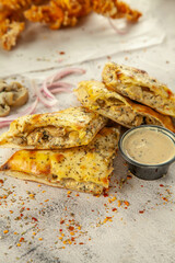Tarragon chicken stuffed naan bread.