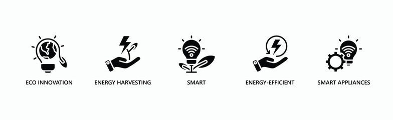 Green Technology Banner Web Icon Vector Illustration Concept With Icon Of Eco Innovation, Energy Harvesting, Smart, Energy Efficient, Smart Appliances