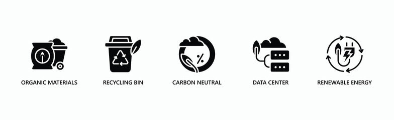 Sustainable Technology Banner Web Icon Vector Illustration Concept With Icon Of Organic Materials, Recycling Bin, Carbon Neutral, Data Center, Renewable Energy