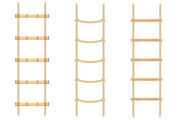 A Set Realistic Rope ladder isolated on white background. Vector illustration