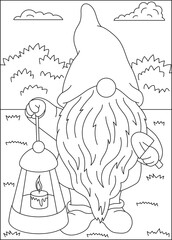 lantern gnome coloring book page