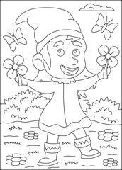 girl gnome coloring book page