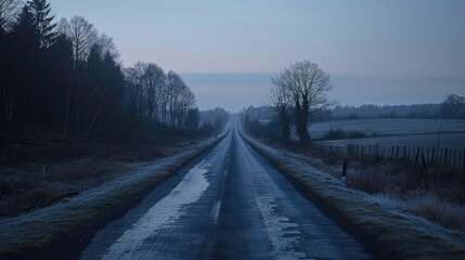 Obraz premium Deserted rural road at twilight with blank space
