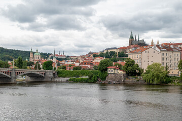 Cityscape view of Prague castle and Mala strana in Prague, capital of Czech republic