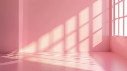 Obraz premium An empty white-gray room studio with sunlight casting leaf shadows on the concrete wall and floor. The minimal summer backdrop for product presentations, offering a serene and clean mockup space.