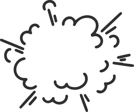 Comic boom effect. Cartoon bomb burst. Bang and pow splashes. Doodle smoke and speed energy lines. Action crash hand drawn graphic