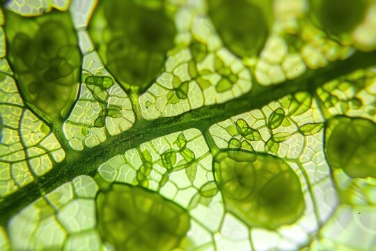 microscope cells of a green leaf