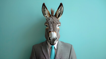 Animal Portrait of a Donkey Dressed as a Businessman: Humorous Concept, Creative Animal Character, Playful and Lighthearted Illustration