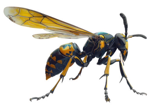 Detailed Robotic Wasp on Transparent Background