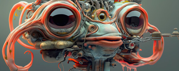 Cute Colorful Alien Creature with Large Vibrant Eyes. Surreal Fantasy, Science Fiction Movie, Mythology, Future. Psychedelic, Artistic, Ornamental, Mystical, Bright, Odd, Bizzare. Book, Story