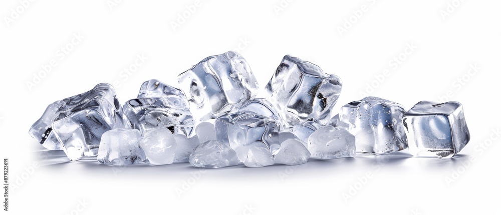 Poster realistic ice cubes blocks composition with empty space surrounded by bunch of ice cube