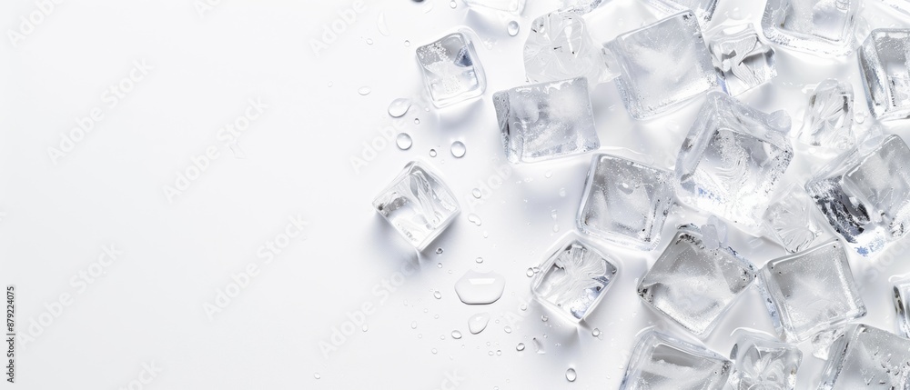 Poster realistic ice cubes blocks composition with empty space surrounded by bunch of ice cube