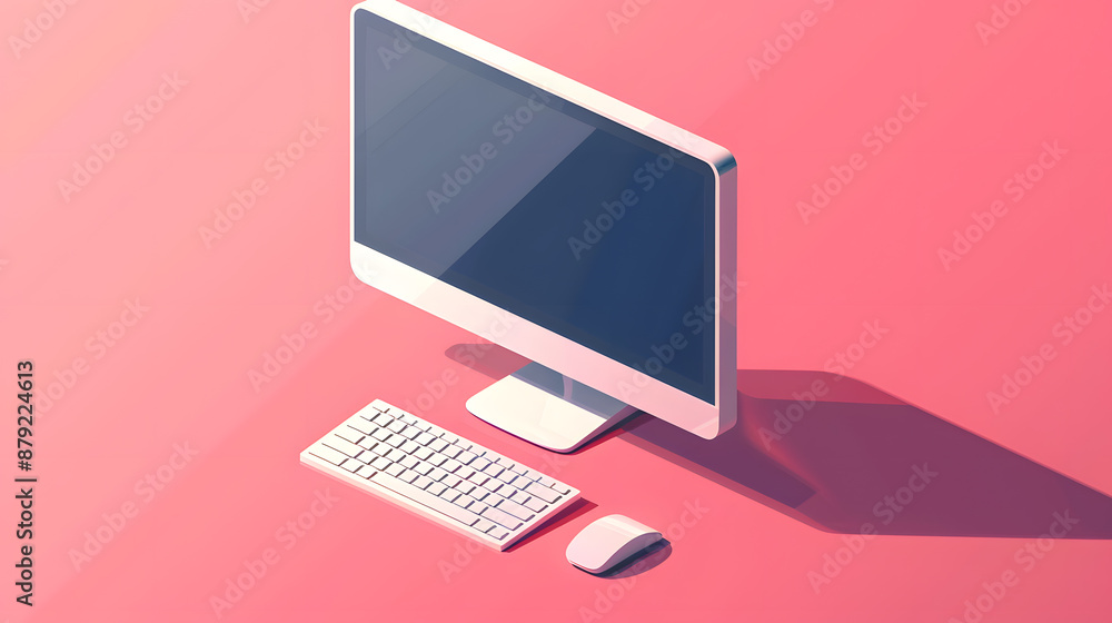 Poster blank computer screen mock up isolated on pink background
